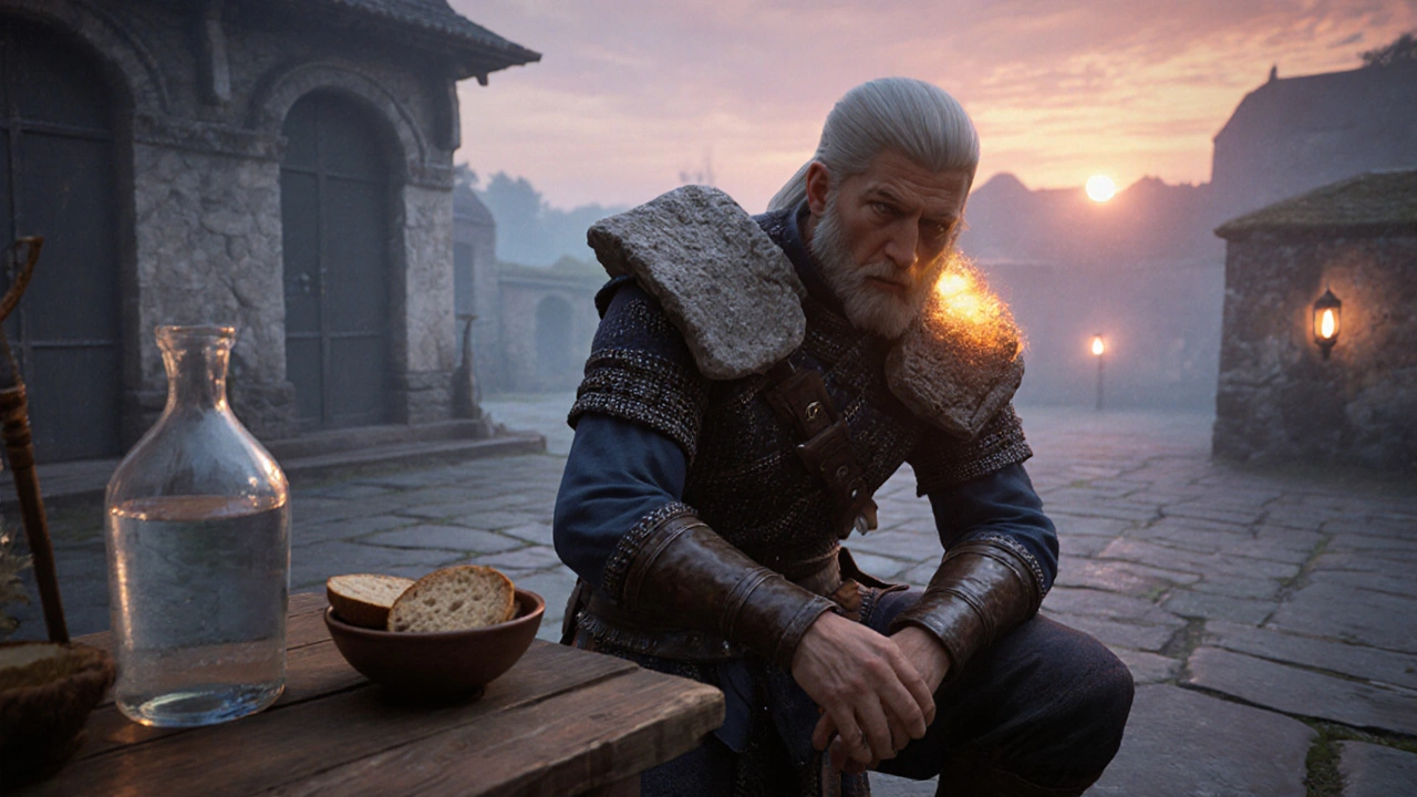 Hero hydrates, applies heat pack, and stretches post‑dose.