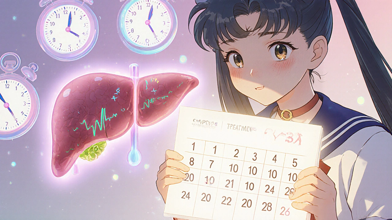 A patient with a glowing calendar and spectral liver showing lingering enzyme effects after rifampin treatment.