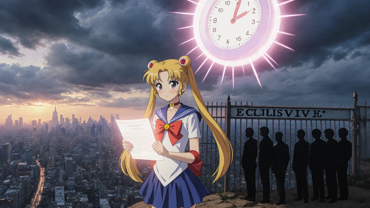 A lone generic drug filer stands on a cliff, watching a 180-day countdown timer glow in the sky while other companies wait behind a locked gate.