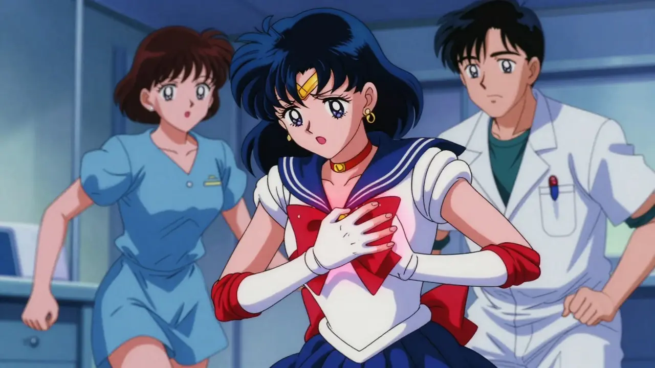 Person clutching chest with medical help during exercise distress.