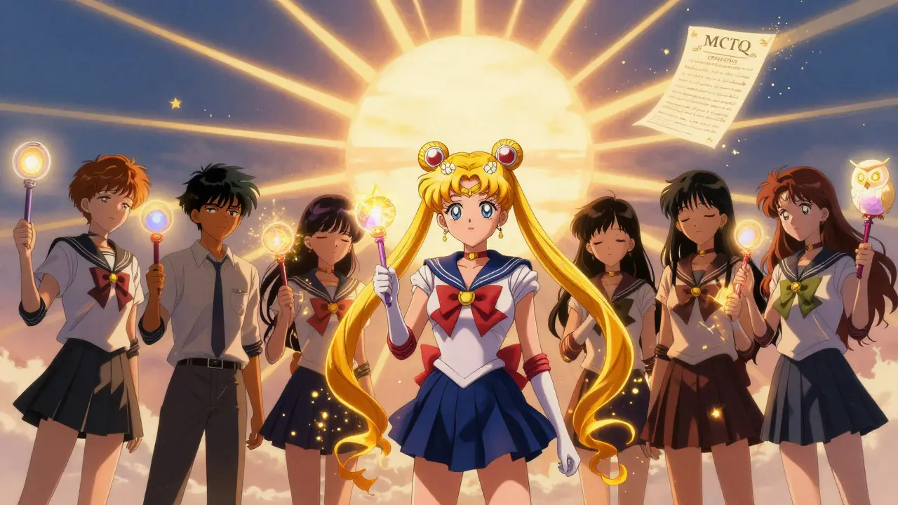 Teens use light therapy lamps like magic wands, transforming sleep patterns into shimmering threads under a rising sun.