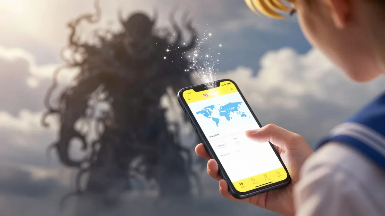A patient reporting a side effect via the Yellow Card app as data rises into a global safety symbol.
