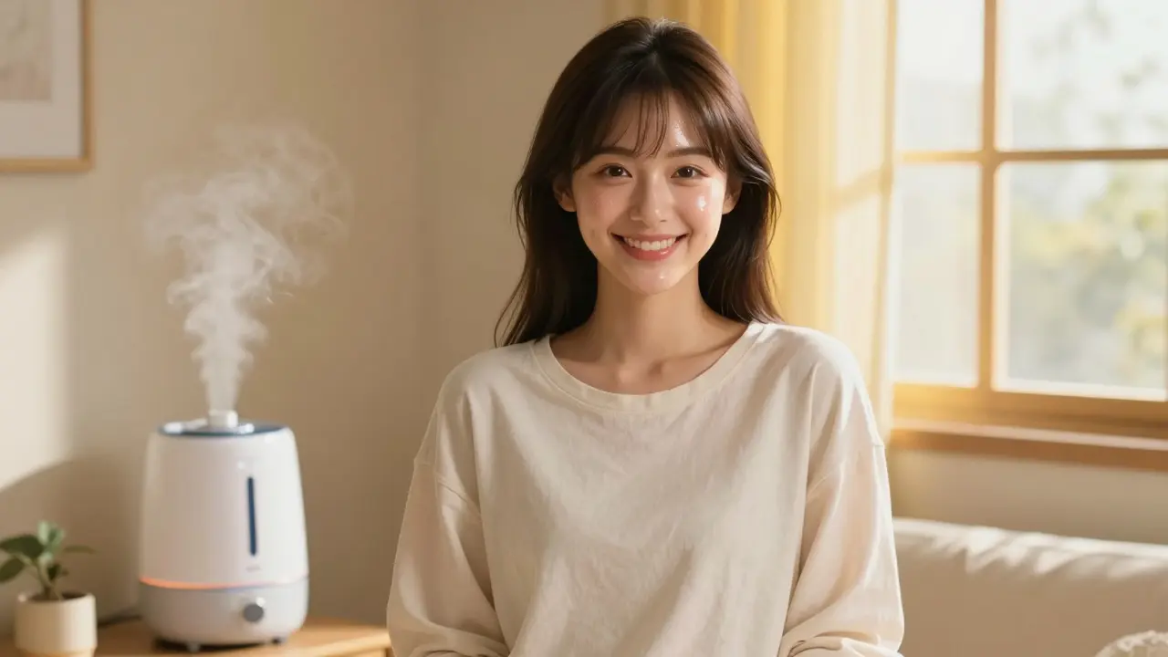Confident woman in cotton clothes with glowing smooth skin.