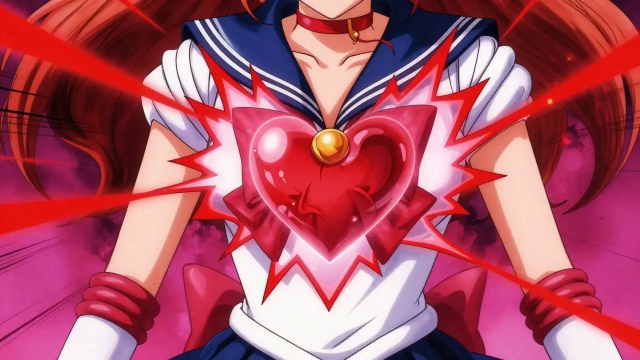 Glowing red heart symbol inside torso showing heart strain.