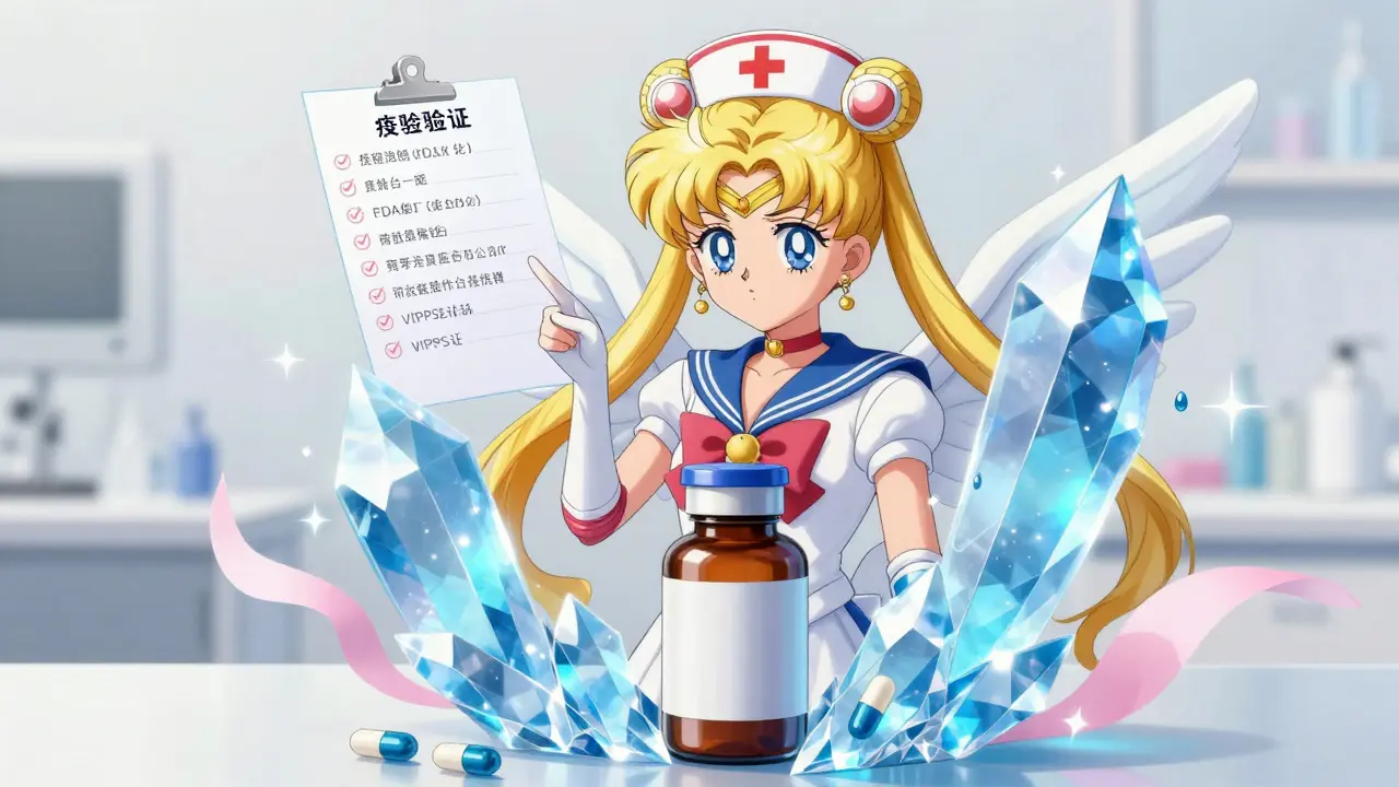 Magical shield protecting medicine bottle with safety checklist nearby.
