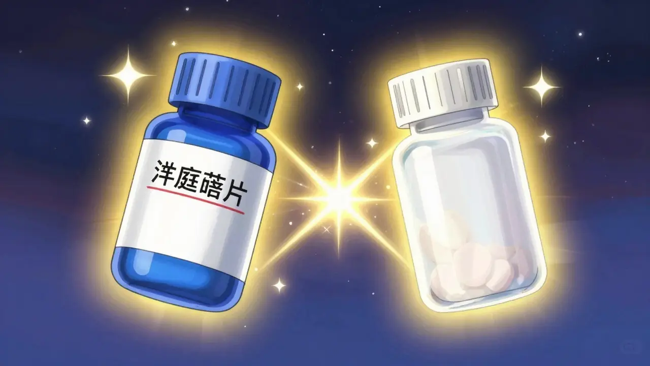 Generic and brand pills glowing with equal power