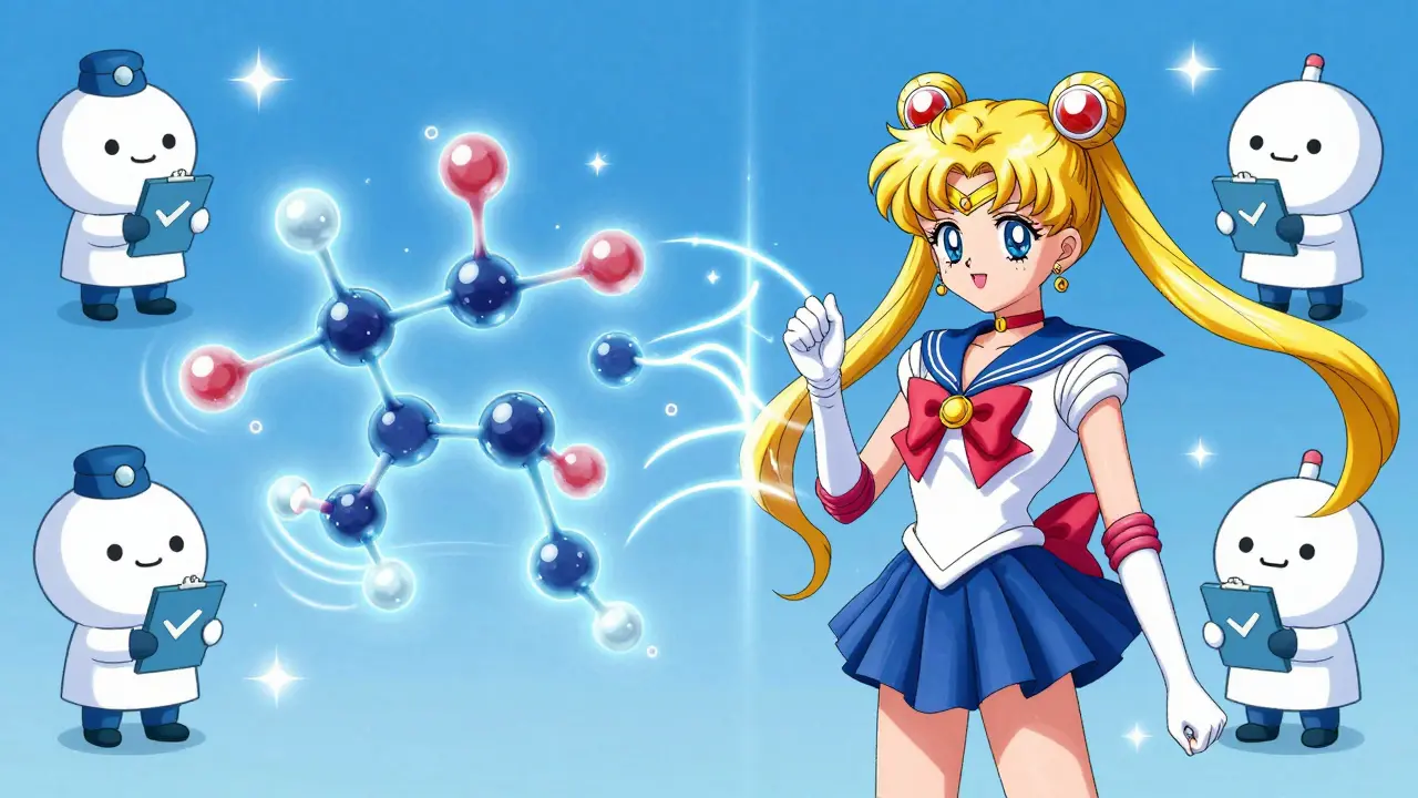 Magical illustration showing identical molecules for brand and generic drugs