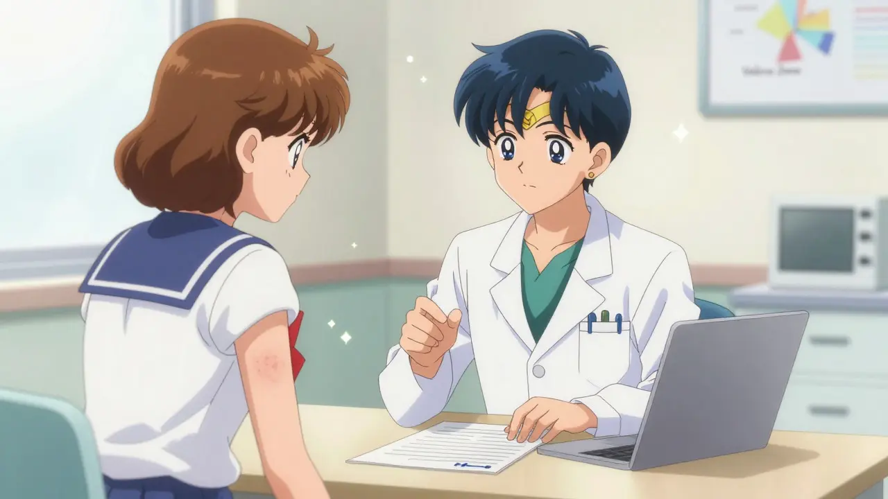 Doctor advising patient on mild medication side effects