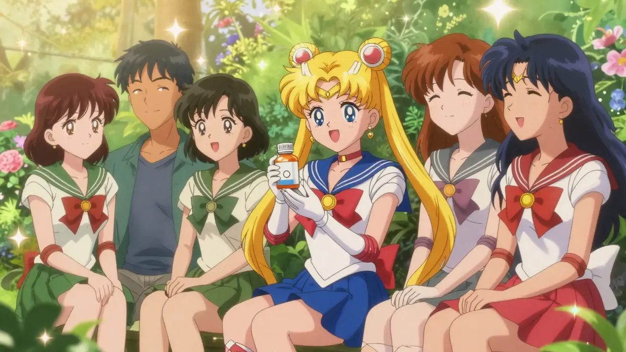 Happy anime friends enjoying wellness and mental health